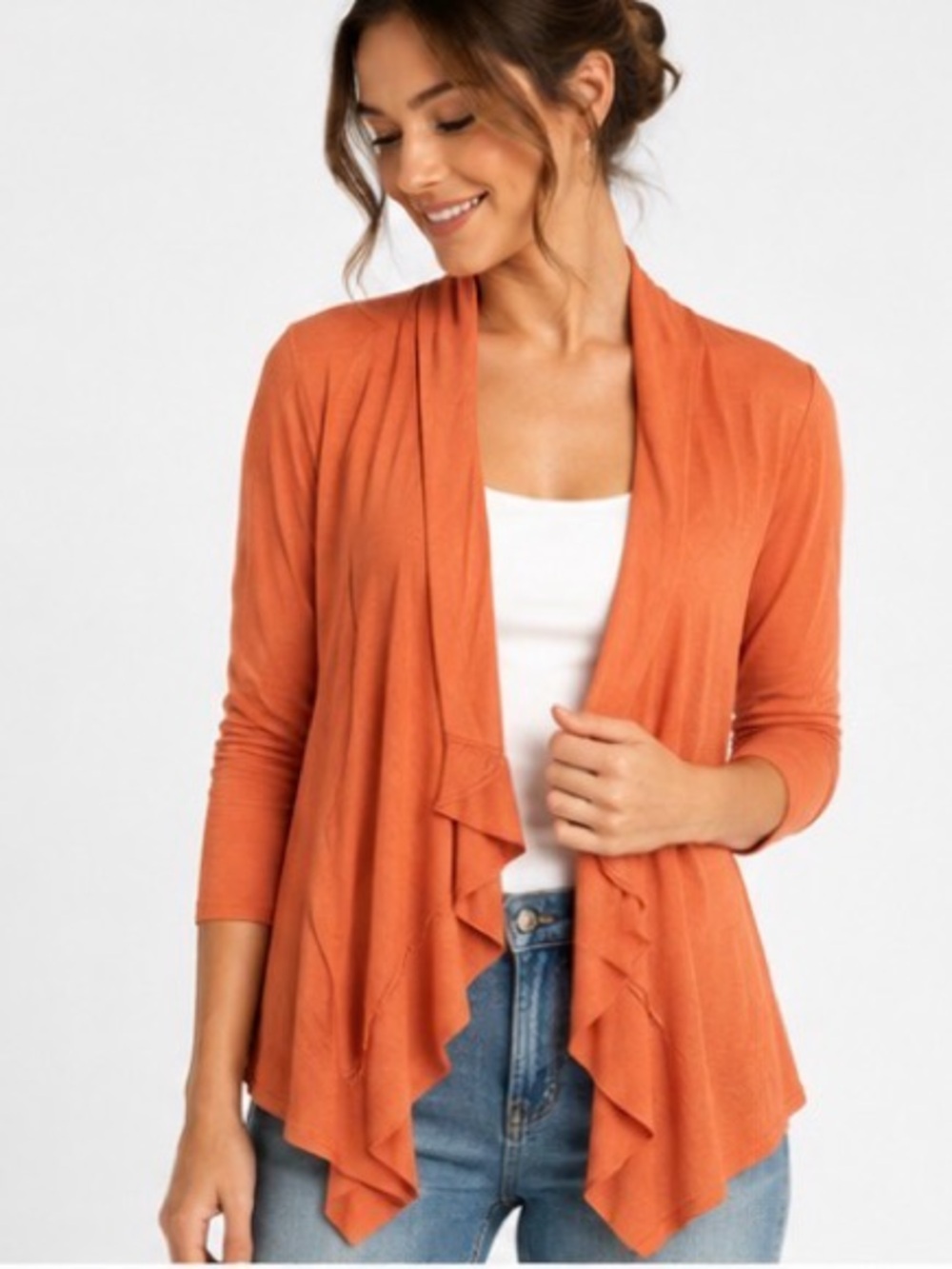 Talbots Orange Draped Open-Front Cardigan